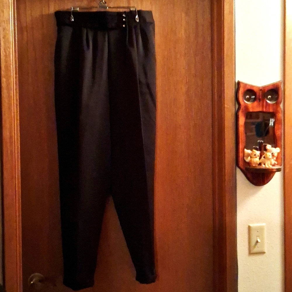 NWOT,Vintage,Black,"Satin",Slacks with Sparkly Cummerbund,Waist Buttons Detail🖤